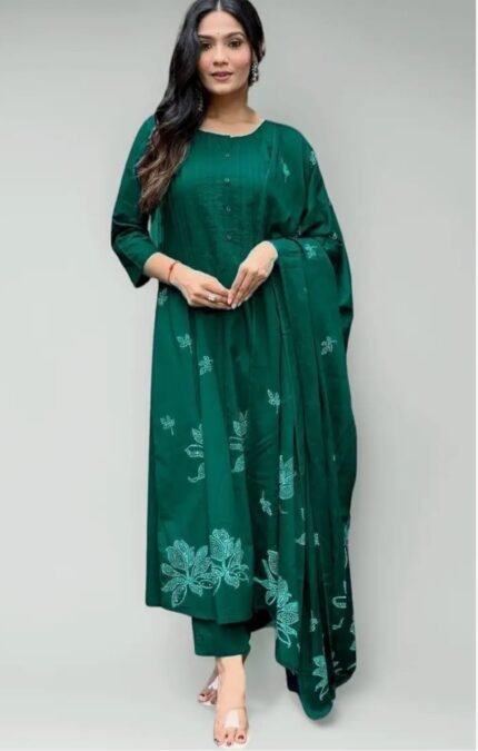 Elegant Emerald Green Chikankari Suit Set